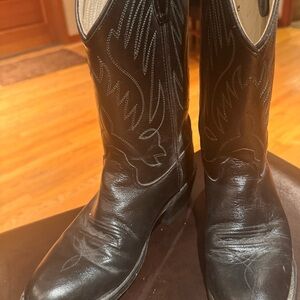 Old West Black Embroidered Leather Cowboy Boots